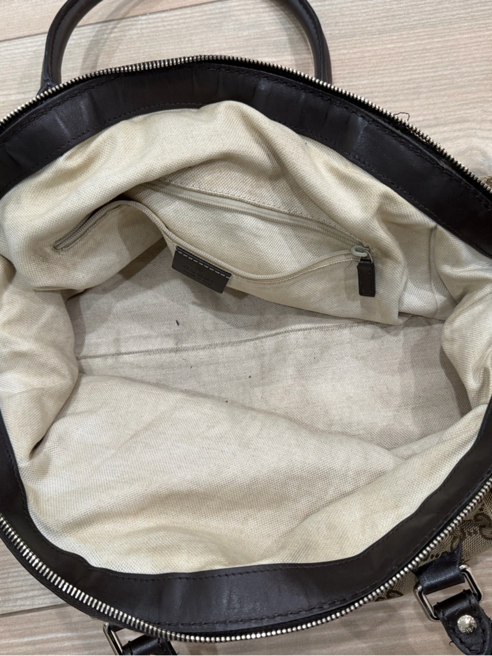 Gucci Brown GG Canvas Tote with Black Leather Trim - Picture 3 of 6